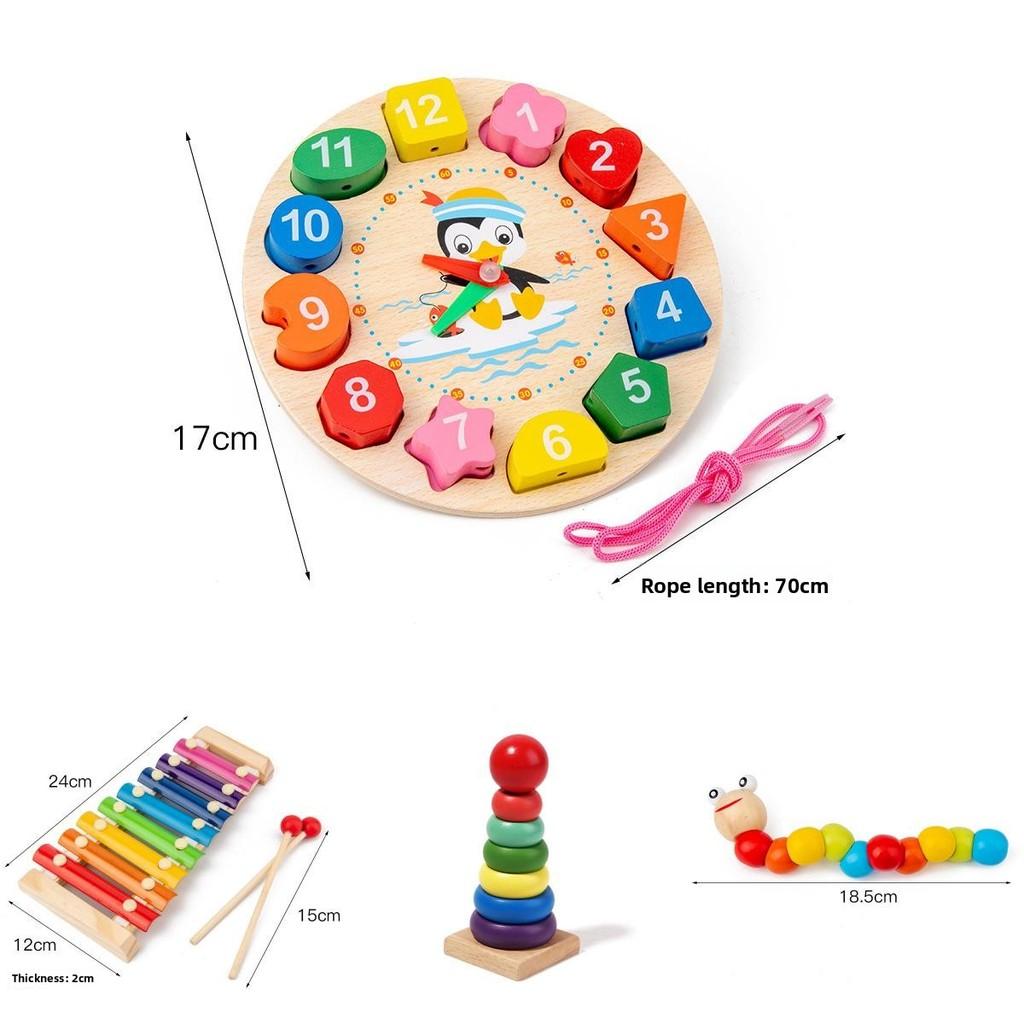 Wooden Baby Clock Caterpillar Small Round Bead Rainbow Tower Toy For Early Learning