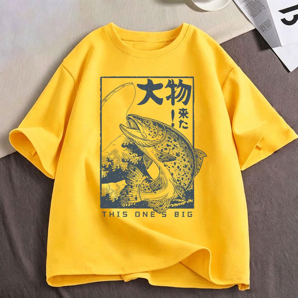 Japanese Fishing Ukiyo-e Fish Wave Graphic T-shirt Fisherman Angler T Shirt Outdoor Nature Fishing Lover Gift T-shirts Clothing