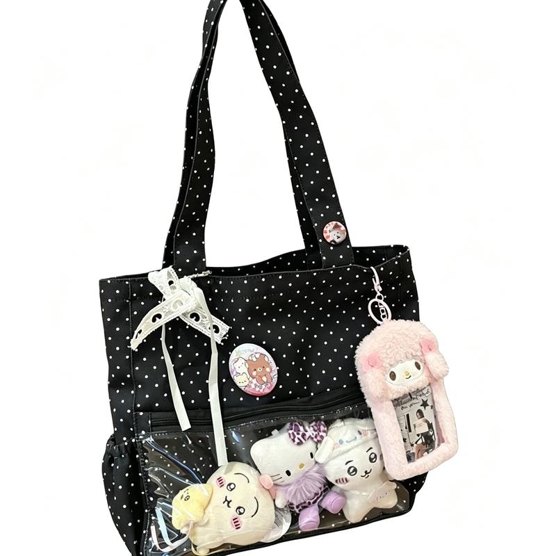 New Y2k Anime Polka Dot Ita Shoulder Bag Two-dimensional Large Capacity Cute Girl Transparent Tote Bag Otaku DIY Display Handbag