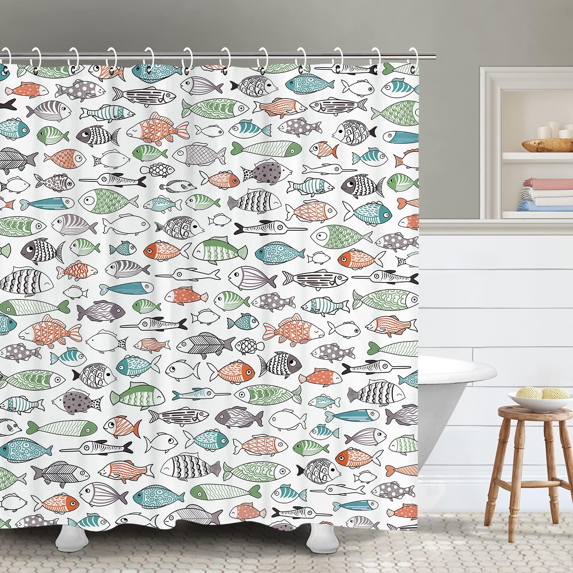 

Lovely Cartoon Sea Creatures Fabric Shower Curtain,Whale Turtle and Fish Waterproof Bathroom Decor Curtain for Girls Boys, Hooks W90xH180cm(35x70 in)
