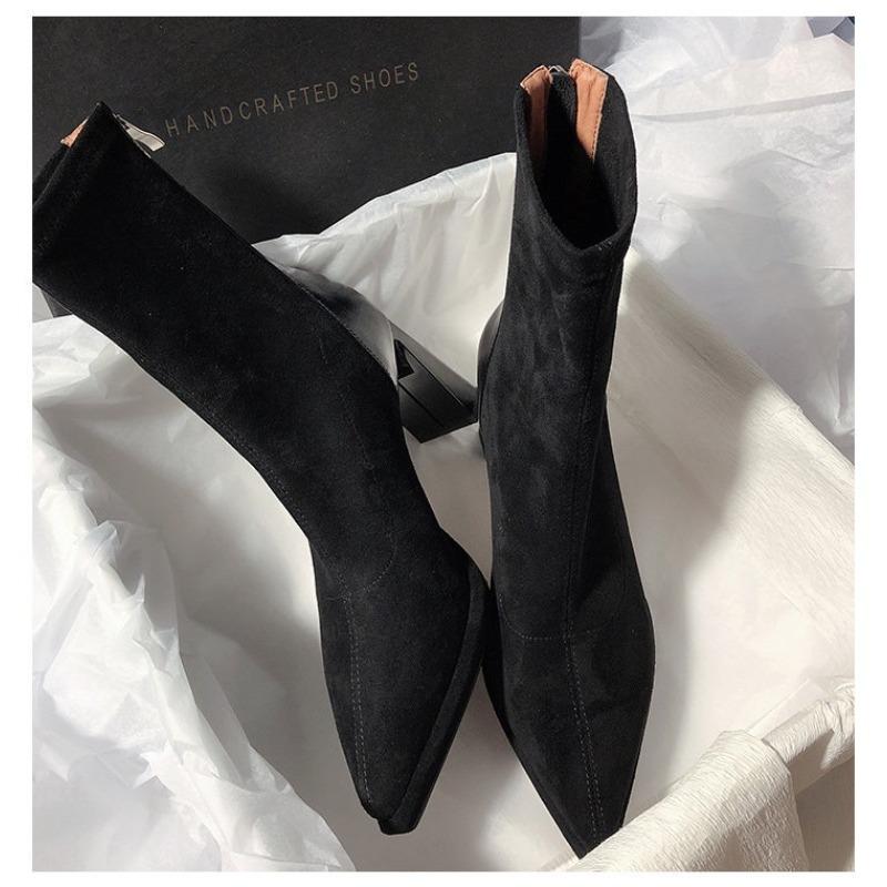 Móda Nové Dámské Vysoké Podpatky Špičaté Kotníkové Luxusní Kozačky Semišové Robustní Módní Chůze Zimní Značkové Lodičky Šaty Zapatos Mujer