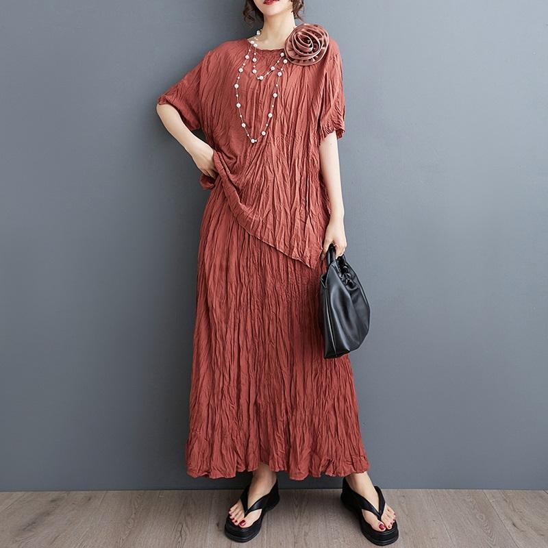 

Винтажный летний повседневный комплект из 2 предметов большого размера, свободная футболка с короткими рукавами, женская футболка с юбкой оранжевый