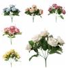 Lebensechte 5 Köpfe Künstliche Blumen Simulierte Handhaltung Seide Kunstblumen Seidenrose Hochzeitsdekoration