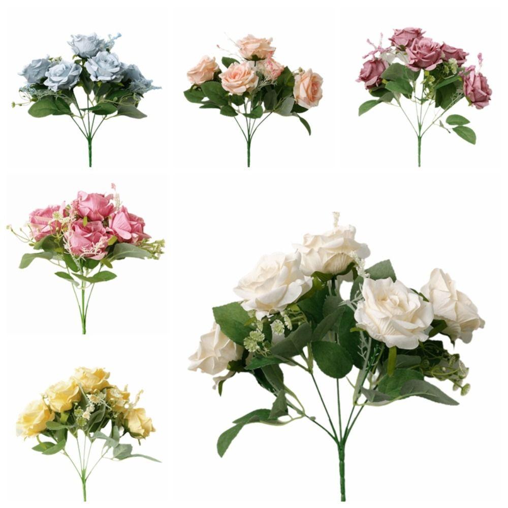 Lebensechte 5 Köpfe Künstliche Blumen Simulierte Handhaltung Seide Kunstblumen Seidenrose Hochzeitsdekoration