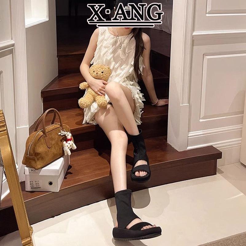 Open-toed Muffin Platform Sandals Women's New Summer with Skirt Cool Boots Elastic Boots Thin Short Boots