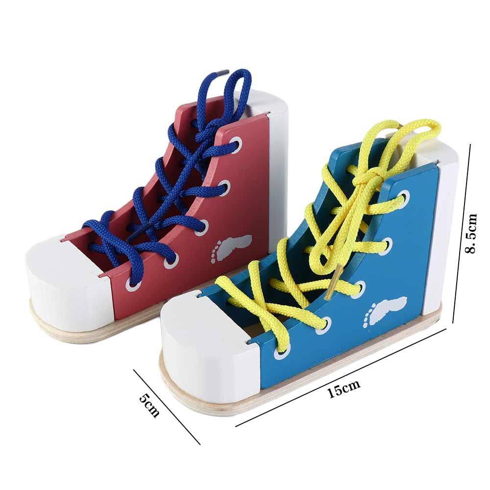 Lacing Sneaker Wooden Shoelace Toys Tie Shoes Wearing Shoes with Shoelaces Toy Educational Toys