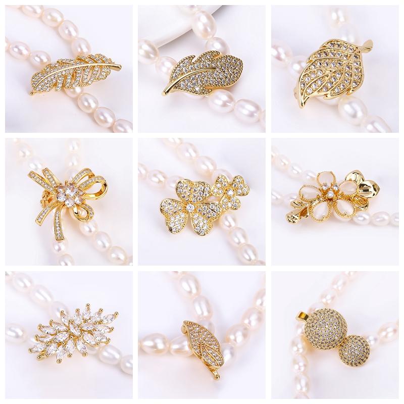 18K Gold Plated Brass Leaves Connector Fastener For Necklace Making Fittings Inlaid Zircon Pearl Clasp Findings DIY Accessories