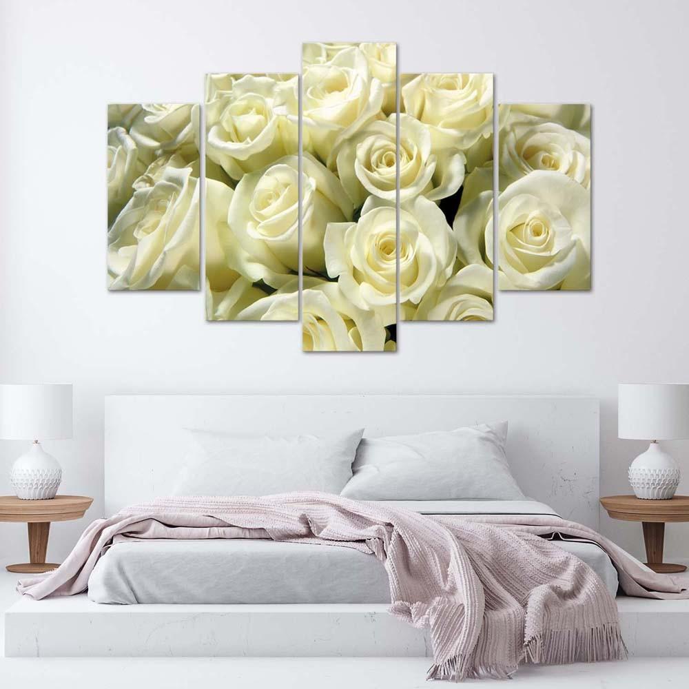Five Piece Picture Canvas Print White Roses Flowers Nature