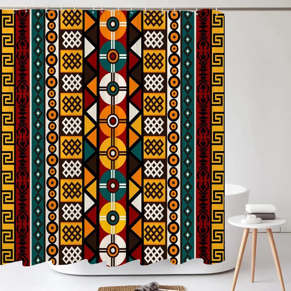 Badezimmer Abstrakt Bohemian Duschvorhang Mittelalterliche Nordische Kunst Boho Bedruckter Polyesterstoff Duschvorhang Mit Haken