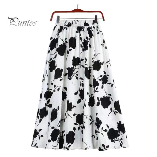 

Женская юбка, эластичная юбка А-силуэта с высокой талией, принт в виде цветка розы, юбка миди с плиссированным подолом, для работы, отдыха, повседневной носки XXL