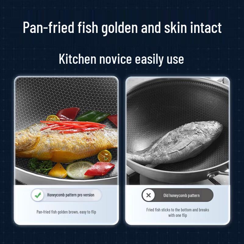 COOKER KING 304 Stainless Steel Non-Stick Wok with Honeycomb Texture