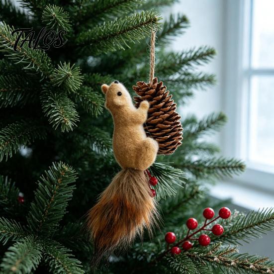 Window Sill Festive Adornments Christmas Squirrel Ornaments for Tree, Cute Felt Plush Woodland with Pine Pastoral Style Party Supplies Cone,