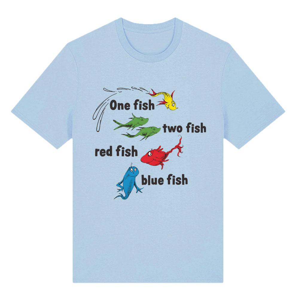 One Fish, Two Fish, Red Fish, Blue Fish Tshirts Cotton Short Sleeve Male T-shirt Unisex Streetwear Graphic Print Tees Men Shirts