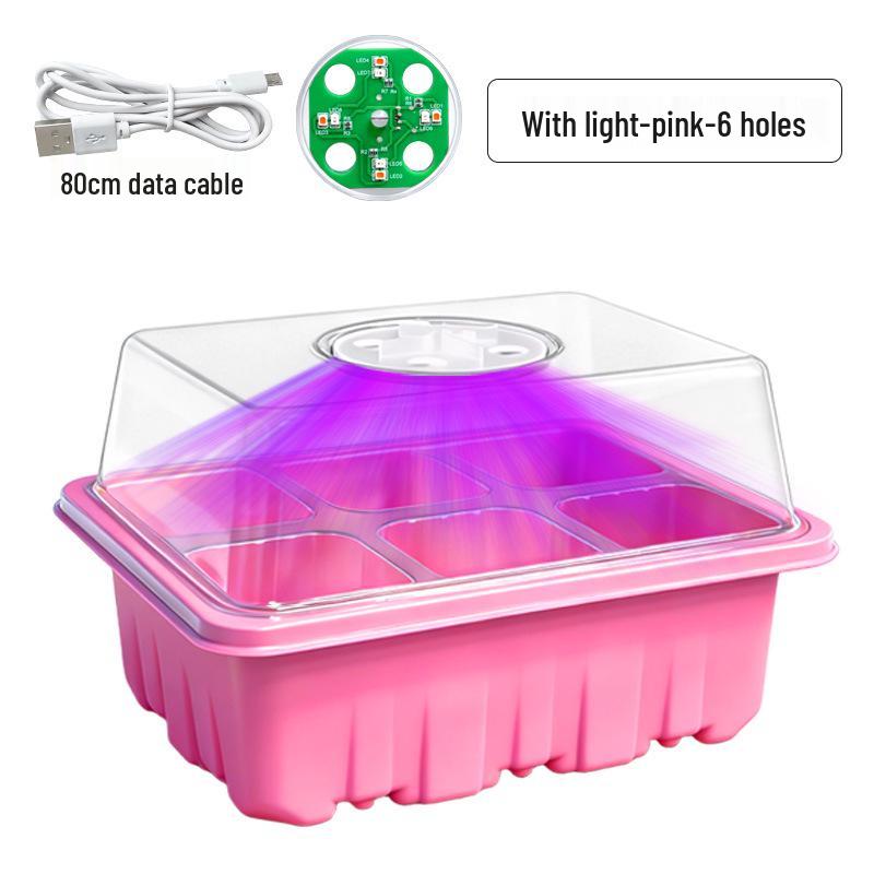 6/12-Hole Seedling Box with Light & Insulation Cover for Vegetable Planting