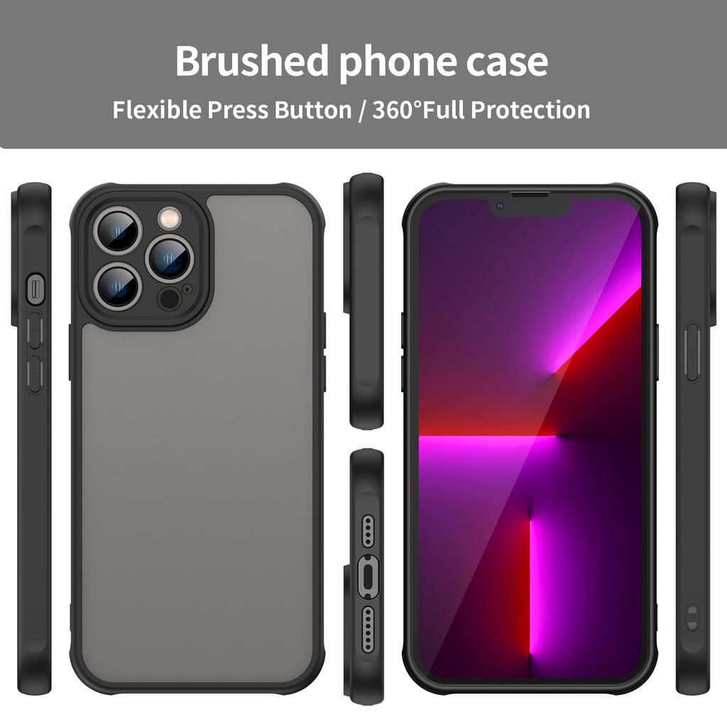 For iPhone 13 Pro Max Case Drop Proof Airbags Frosted Translucent PC+TPU Phone Back Cover
