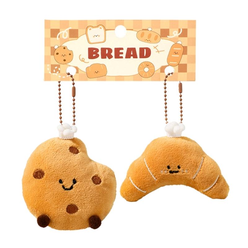 2Pcs Miniature Bread Plushie Keychain Portable Food Themed Bag Accessory Fun Stuffed Toy Bags Pendant for Student