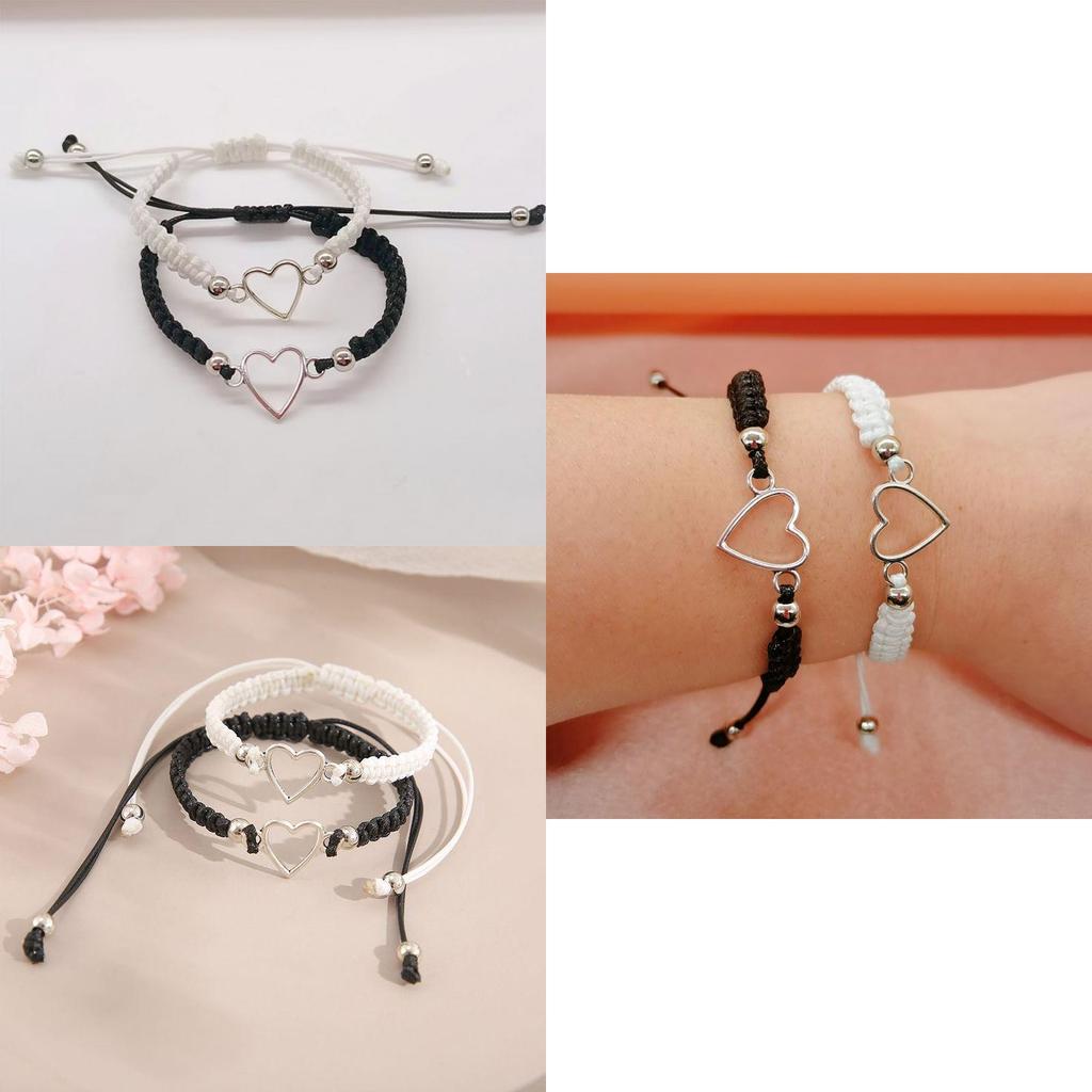 Creative Couple Black And White Bracelet With Hollow Love Heart Design Adjustable Alloy Bracelet