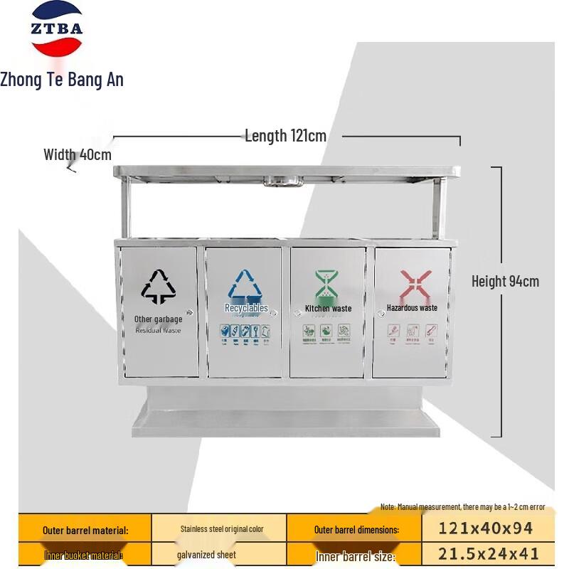 Outdoor Stainless Steel 4-Compartment Recycle Bin Standard