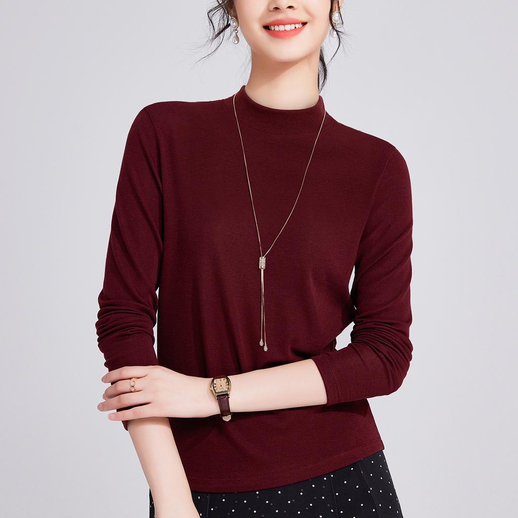 Black Long-sleeved Half-turtleneck Woman, New High-elastic Niche Design Sense Tencel Top Bottoming Shirt, Spring and Autumn Inner