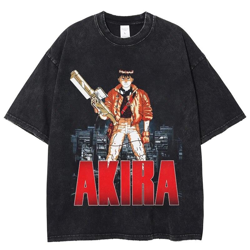 

Mens Washed T-Shirt Akira Japanese Anmie 100% Cotton Tee Shirt Short Sleeve Vintage Unisex Tops O-Neck Oversized Streetwear