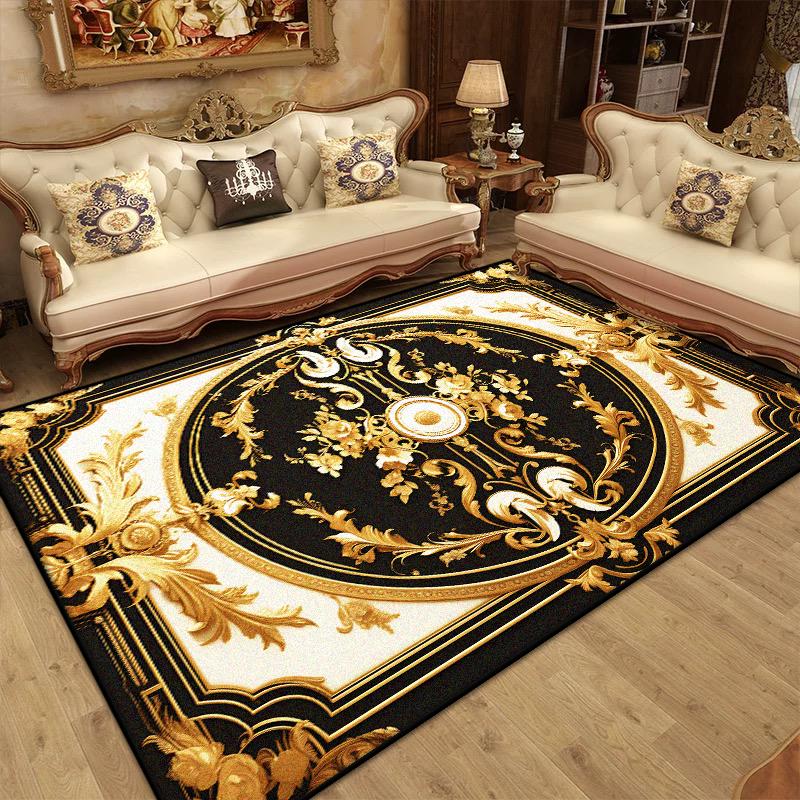 Goldener Luxusteppich für Wohnzimmer Europa Große Fläche Sofa Waschbare Teppiche Dekoration Zuhause Rutschfeste Bodenmatte für Schlafzimmer Bettseite