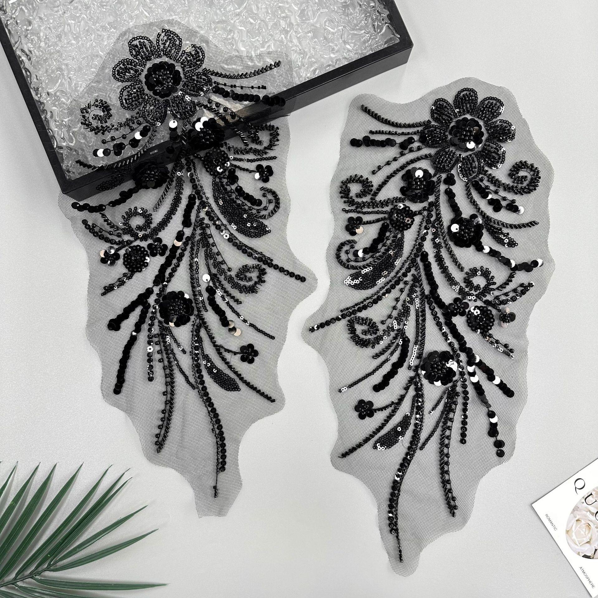 

Тяжелая промышленность Сетка Расшитые пайетками Трехмерный цветок к цветку Нашивка Платье Свадебное платье С декоративными тканевыми наклейками Аксессуары H8123 black pair