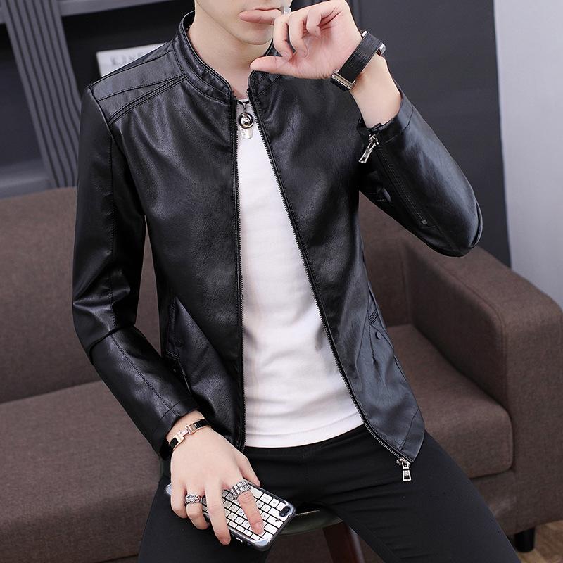 Plush Leather Jacket for Men's Autumn and Winter New Slim Fitting Jacket Youth Standing Collar Fashion Leather Jacket Motorcycle Fashion Brand Jacket