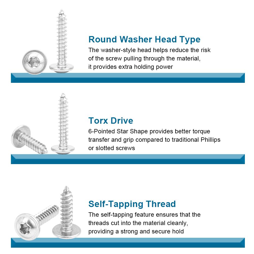 20-50 Stück Torx Rundkopf mit Bund Selbstschneidende Schraube Edelstahl 304 M2.6 M3 M4 M5 M6 Sechslochs Stern Holzschraube
