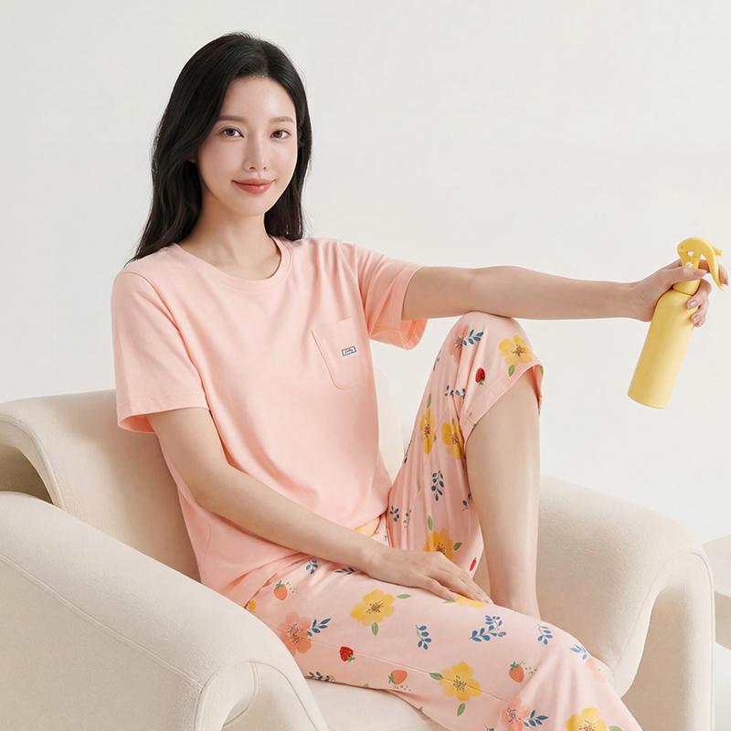 Fenteng [100% Pure Cotton 7A Antibacterial] 26 Year Spring and Summer New Short Sleeved Home Suit Set Women's Pajamas