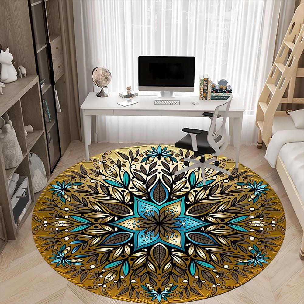 1 Stück Mandala, OrnamentStuhlteppich für Büro, Innenbereich Rutschfester Waschbarer Polyesterfaserteppich, Matte Für Büro, Maschinenwaschbar