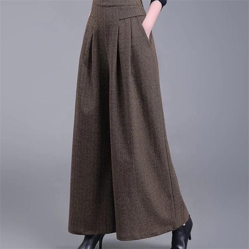 Шерстяные брюки-клеш женские осенние с высокой талией свободные утепленные брюки кашемировые брюки прямые брюки женские L