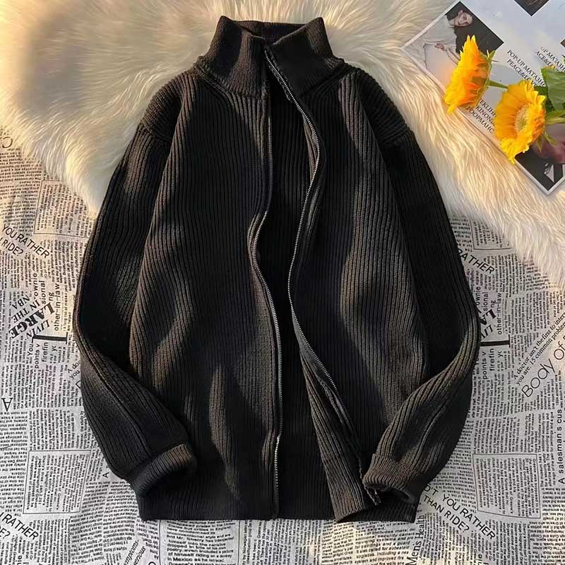 

Жіноча потовщена куртка Тепла осінь Зручний вільний в’язаний кардиган на блискавці Повсякденний універсальний зовнішній одяг Тепла куртка XXXL чорний