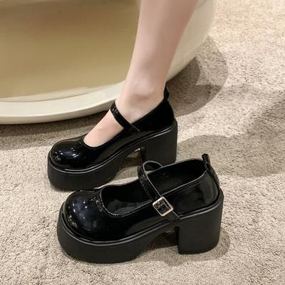Mary Jane kleine Lederschuhe Frühling und Herbst neue Retro dicker Absatz schwarz einzelne Schuhe Prinzessinnenschnalle High Heels