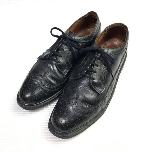 

70s-80s Vintage/J.C. Penney/Long Wingtip American Full Brogue Shoes/9.5D/27.0-27.5cm/Black/