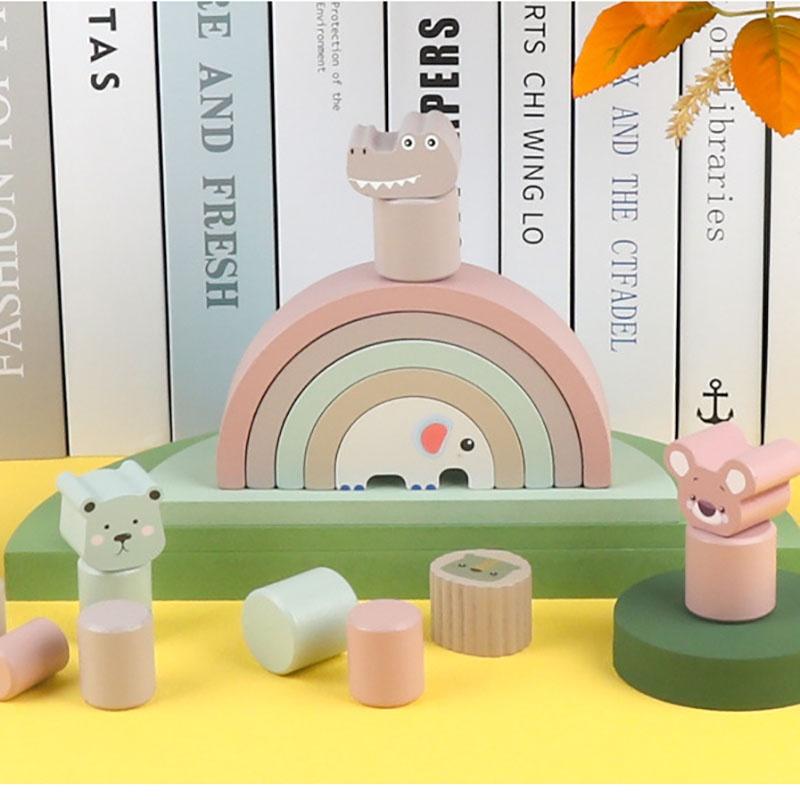 Colorful Wooden Rainbow Animal Building Blocks Educational Toy For Children Ages 4-6