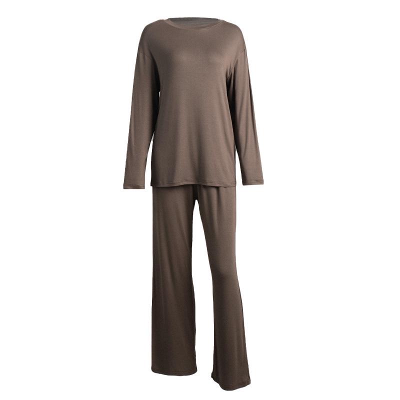 European & American Women's Knit Pajama Set: 2025 Autumn/Winter Loose Round Neck Long Sleeve Top & Pants