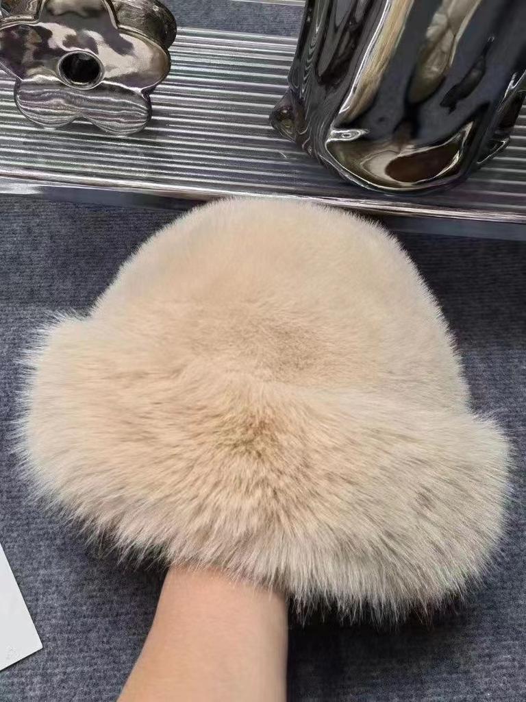 Hat women's winter new thickened warm imitation fur fashion simple bucket hat imitation mink women's Mongolian hat