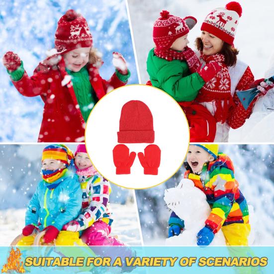 30 Set Kids Winter Beanie Gloves Bulk, Warm Knit Hat Mittens Set, Cold