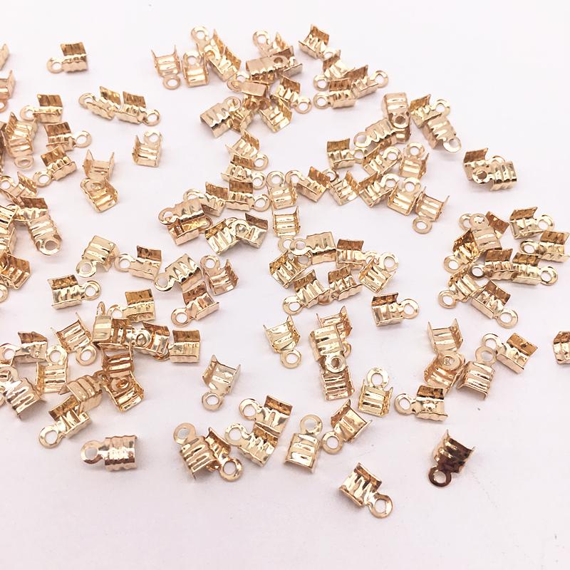 200Pcs 3.5x7/2.5x5.5mm Small Cord End Tip Fold Over Three-wire Clasp Crimp Bead Connector DIY Jewelry Making For Accessories