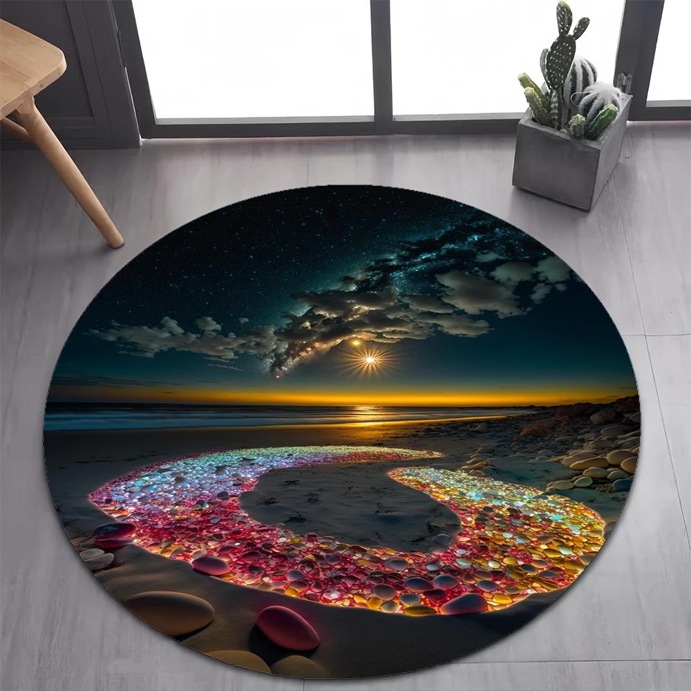 2025 New Style Colorful Pebble Rainbow Road Beach Stone Round Carpet Rug for Bedroom Living Room Decoration,pet Decor Floor Mat