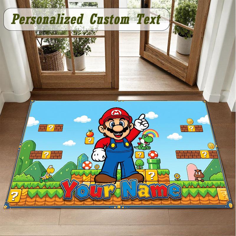 Crystal Velvet Square Rug Custom NameSuper Mario Pattern Non Slip Home Floor Decor Rug