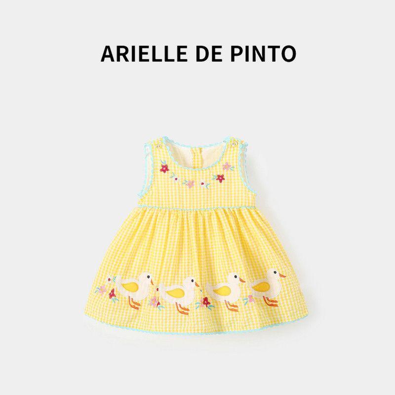 French Arielle De Pinto Children s Clothing Summer Fashion Embroidered Dress for Baby Girls Fashionable Girls  Dress Yellow 73CM