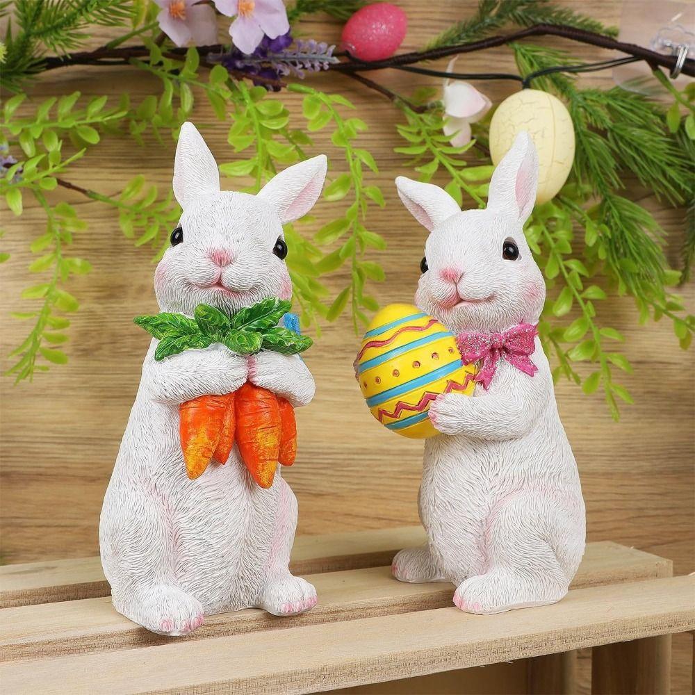Resin Material Easter Bunny Ornament Cartoon Style Standing Design Bunny Statue DIY Craft Cute Appearance Easter Rabbit Decor