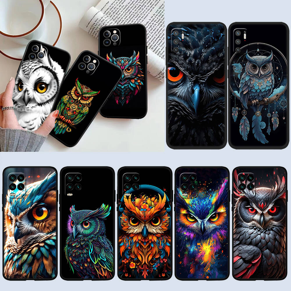 Cartoon Art Owl Phone Case for Samsung S20 S21 S21S S22 S23 S24 FE Ultra Plus Lite F06 F16 M06 M16 M56 A07 A17 A36 A37 A55 A57