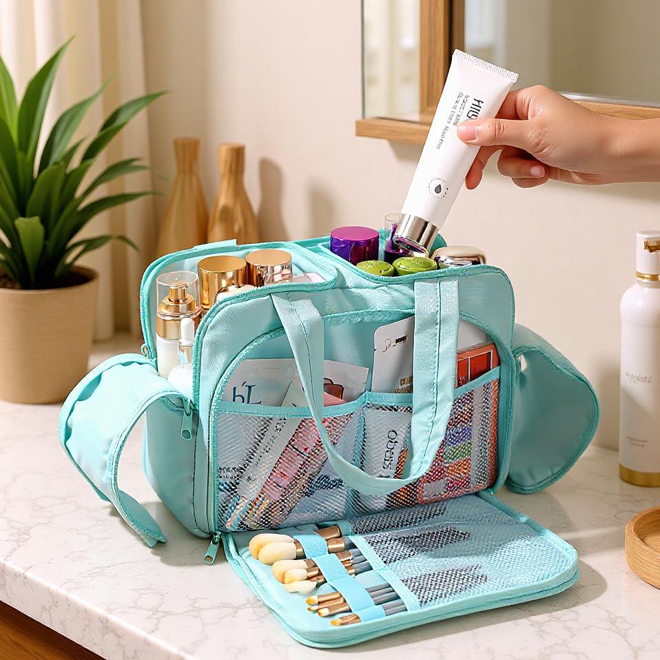 2025 Fashionable Minimalist Women's Large-Capacity Travel Makeup Bag - Portable, Lightweight, Partitioned Storage for Toiletries
