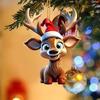 Yousheng 6 Pcs Christmas Reindeer Ornament Cute Cartoon Elk Acrylic Hanging Decoration with Santa Hat 2D Flat Animal Pendant for Car Interior Home