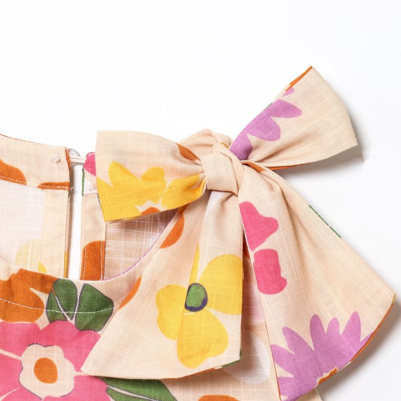 Kaslead New Women Clothes Western Style Fashion Bow Lace-up Sleeveless Imitation Linen Print Top Vest