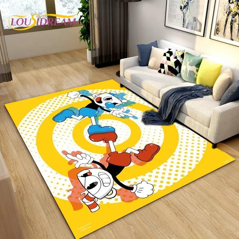 Alfombra de juego de Cuphead y Mugman, ideal para sala de estar, dormitorio, sofá, decoración, alfombra antideslizante para niños.