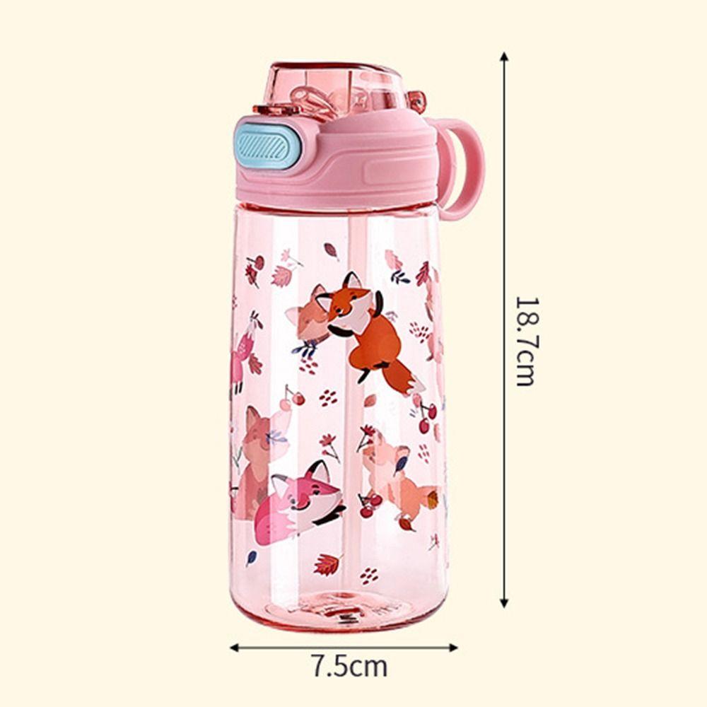 Portable 550ML Water Bottle Cartoon Print Leak Proof Drinking Bottle with Straw Anti-fall Water Cup for Students