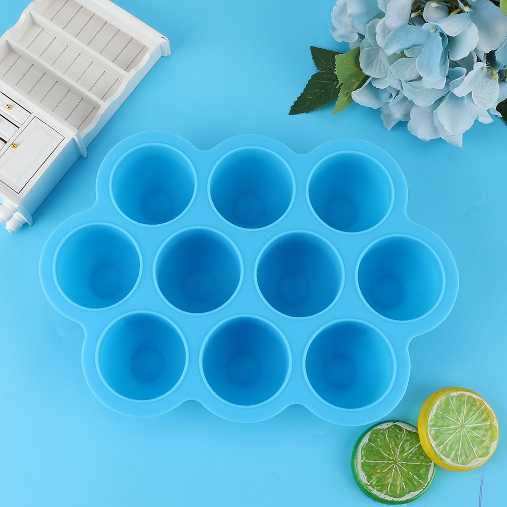 Silicone Food   Tray 10 Holes Reusable Container with Lid for Homemade Baby Food(Blue )